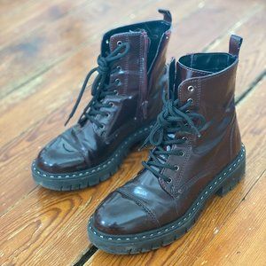 Maroon Combat Boots with Silver Detailing